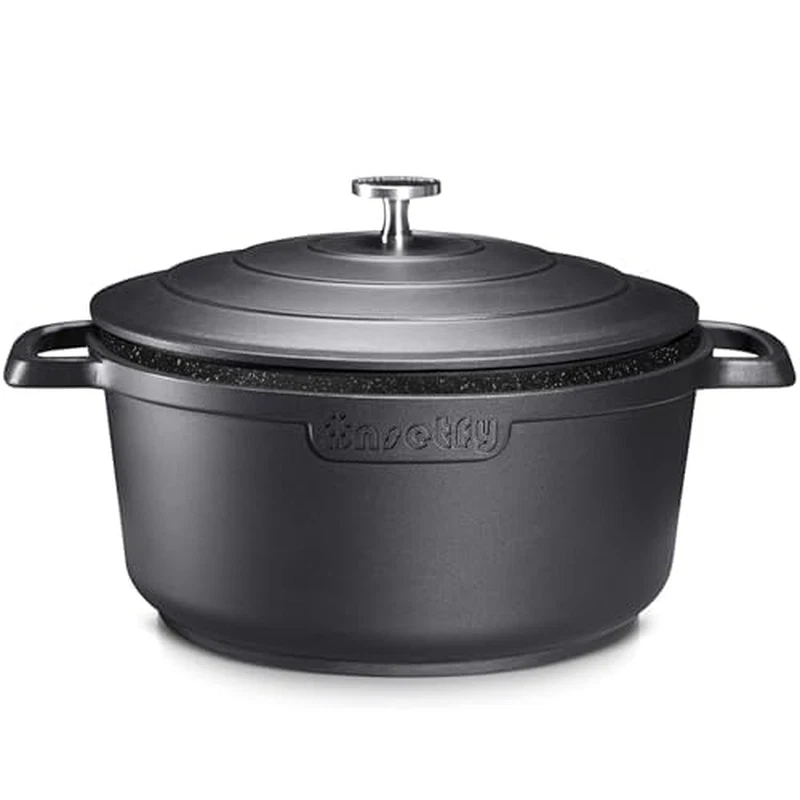 Insetfy Large Dutch Oven Pot Lid-7.5Qt Cast Aluminum Oven Pot Two Handles