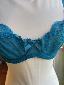 L'Agent Bra by Agent Provocateur 36D Bra Lace Electric Blue Underwire Bows LORNA
