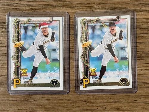 2025 Topps Holiday PAUL SKENES (2) Card Lot Santa Hat Image Variation SP #H70