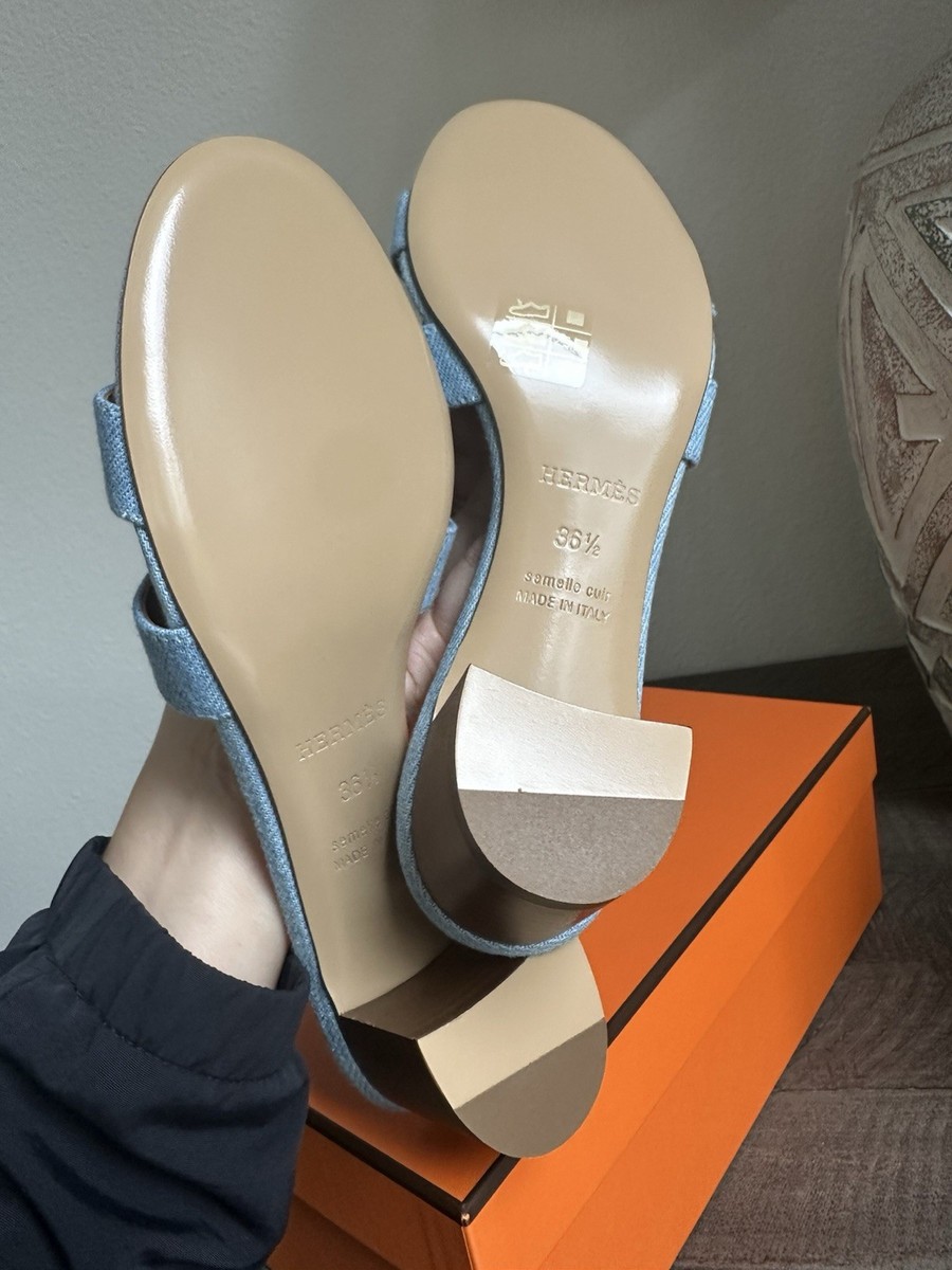 Size 36.5EU New in Box HERMÈS Bleu Clair Denim Oasis Sandals