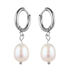 Creolen Perle Edelstahl 316L Damen Ohrringe Süßwasserperle 10mm Silber