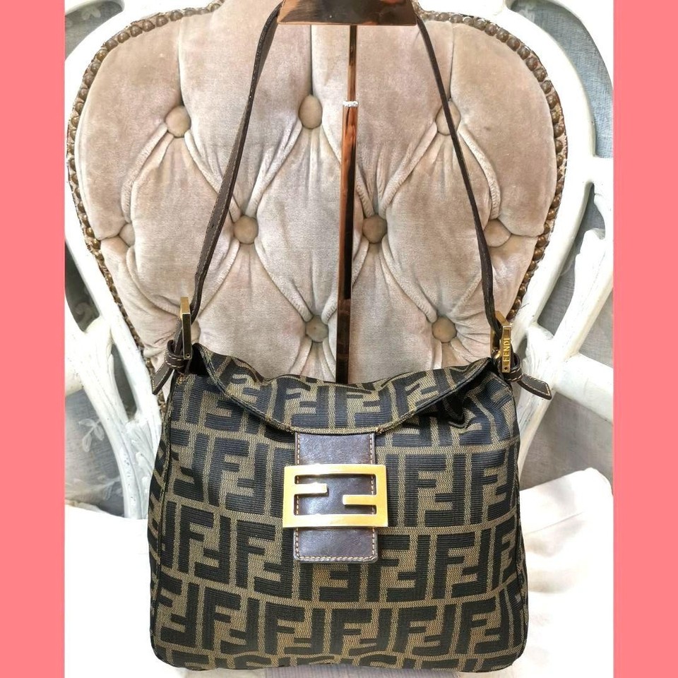 FENDI Mamma Baguette Zucca Canvas Brown Shoulder Bag Dust Bag  Auth Vintage