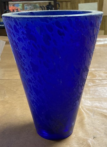 Sasaki Glass Cobalt Blue Lava Vase 9.25” Tall New - Picture 2 of 5