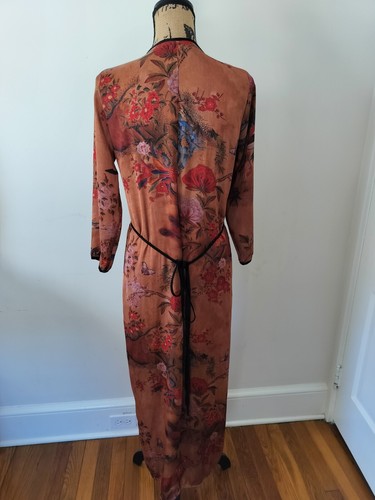 ZARA Accesories Tan Oriental Print Kimono Kaftan Wrap Dress Coverup Size M - Picture 5 of 8