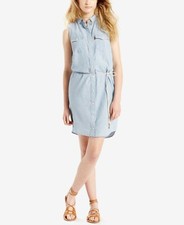 Levi's Iconic Belted sleeveless Denim Dress - size Medium - lt Blue