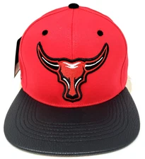 23 Snapback Cap Hat Jordan 100% Cotton OSFM Red Black Faux Leather Visor NWT