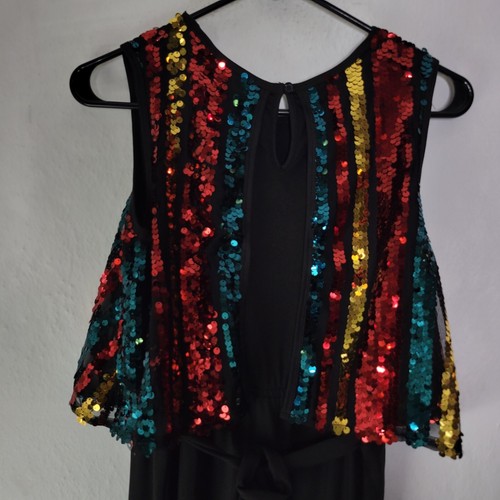 Wonder Nation Colorful Black Sequin Holiday Sleeveless Jumpsuit Girls Size XXL - Picture 7 of 11