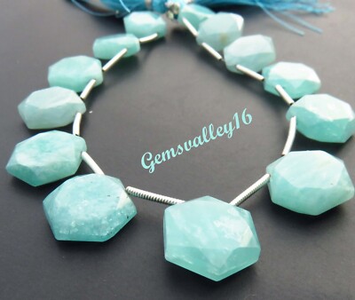 Sea Green Amazonite Faceted Hexagon Natural Gems Beads 8''Strand 12mm GV-3189