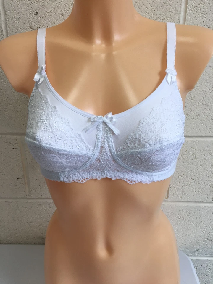 Красивый белый кружевной бюстгальтер без проводов мягкий на всю чашку карманный бюстгальтер для мастэктомии - РАЗМЕР 34DD - Изображение 3 из 4