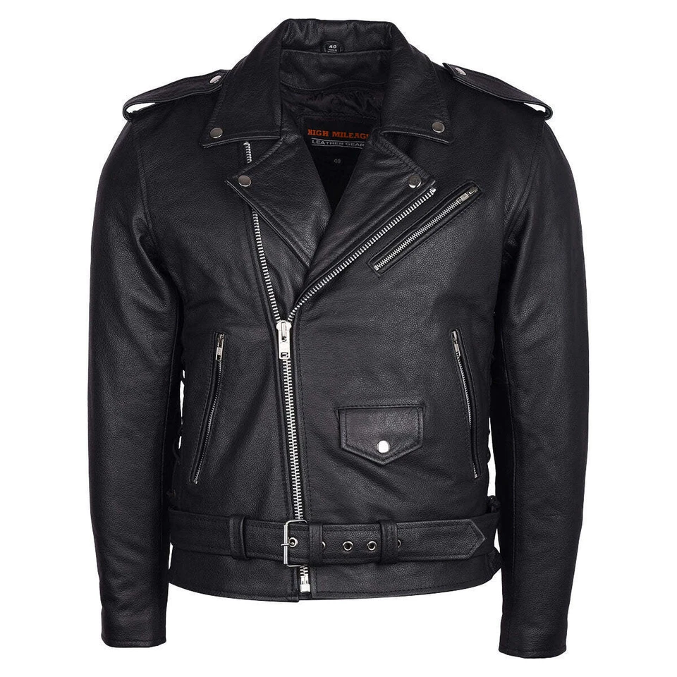Mens Eagle Embossed Live To Ride- Ride To Live Classic Leather Motorcycle Jacket Foto 2 de 4
