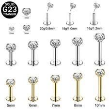 16G/18G/20G Titanium Lip Studs CZ Cartilage Earring Push in Labret Lip Piercing