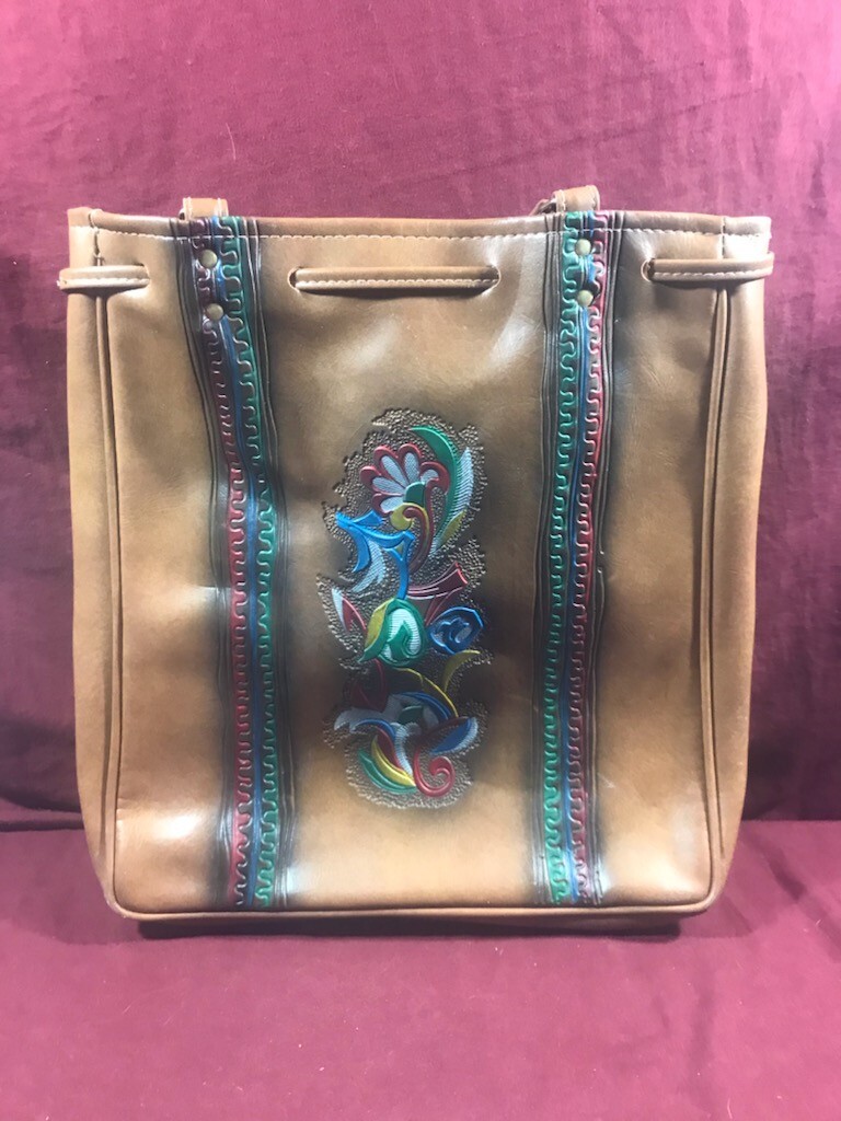 Vintage Laminet Leather 1980s Utility Bag 13x11x2 Brown Tote