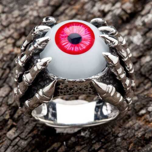 Sterling Silver Claw Red Eyeball Ring - Afbeelding 1 van 6