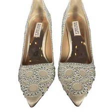 BADGLEY MISCHKA ROUGE EMBELLISHED EVENING SHOES IVORY SATIN SZ 8 NEW WITHOUT BOX