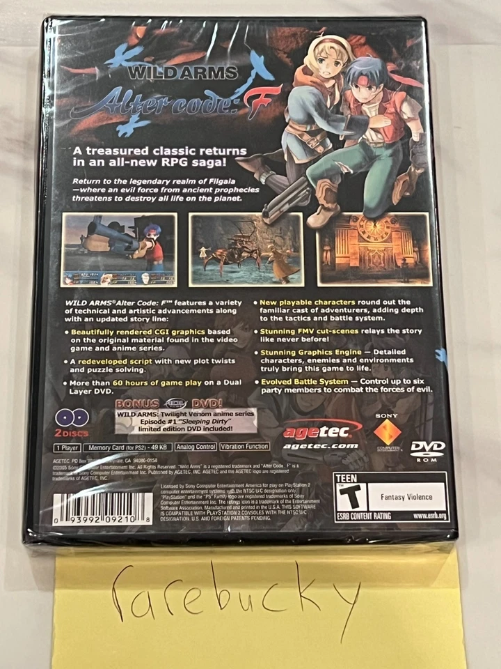 Wild Arms: Alter Code F (Playstation 2 PS2) NEW SEALED Y-FOLD MINT, RARE! - Image 2 of 2