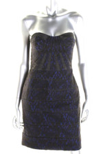 AQUA ~ Black Lace Blue Satin Sweetheart Corset Sheath Party Dress 2 NEW $248