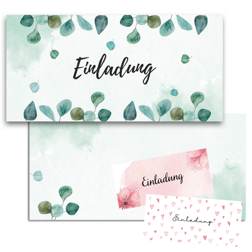 Einladungskarten Hochzeit, Standesamt, Geburtstag, Taufe  - DIN lang Format