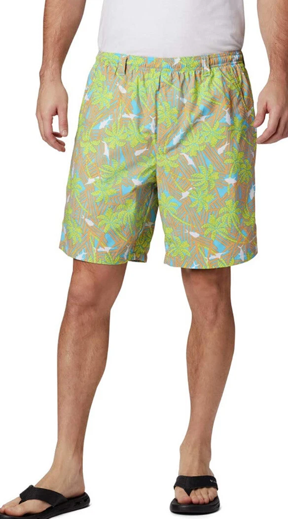 New Columbia Men's Super Backcast Water Short, Riptide Fish Palms Print Size S