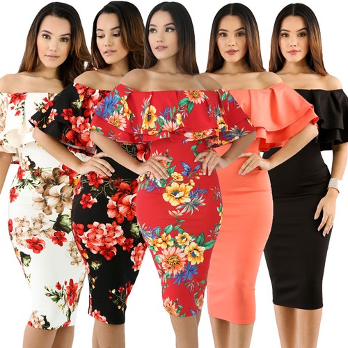 Shoulder Curvaceous Midi Party Dress 