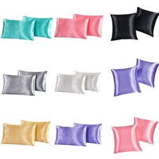 2pcs Pillow Case Soft Bedding Satin Throw Pillowcase Smooth Home Decor 7 Colors