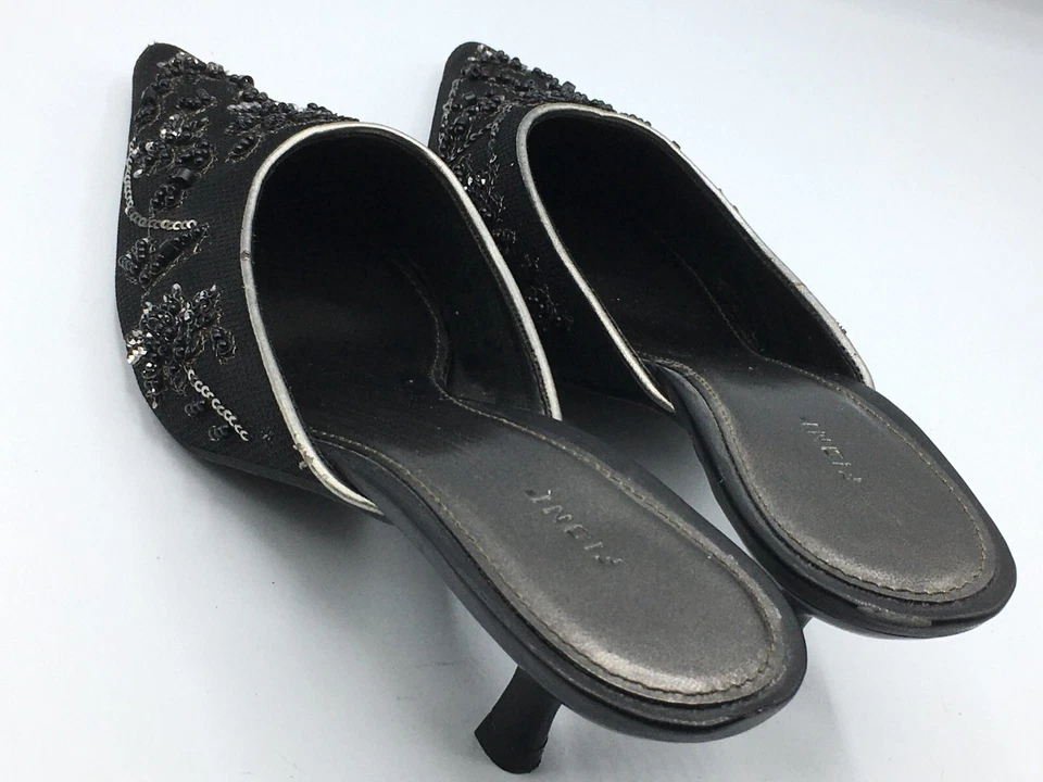 Fioni Black Beads Women 2" Mule Heels Shoes 7.5 M Pageant - Image 3 of 4