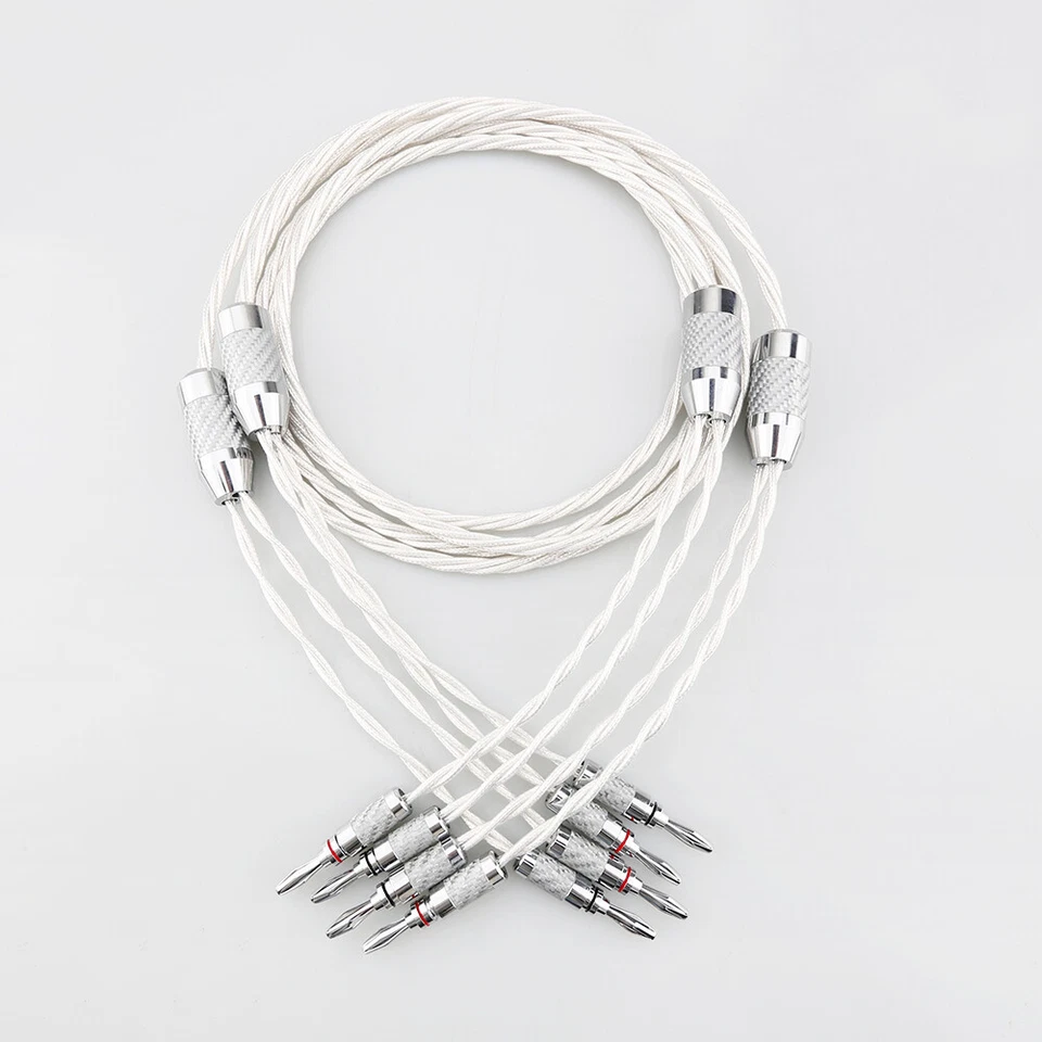 Pair 7N OCC Silver Plated Audio Speaker Cable Hi-end Carbon Fiber Banana Plug - Image 2 of 4