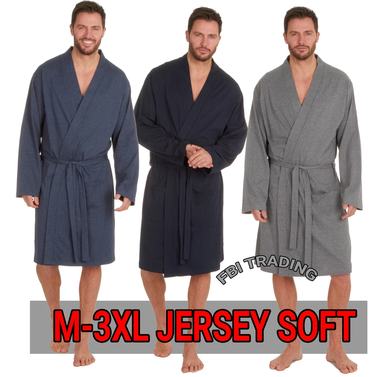 Mens Jersey Kimono Robe Lightweight Dressing Gown Size M-XXL | eBay