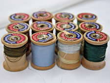 Lot of 12 Sewing Thread on Vintage Wood Spools Coats  Clark's Partially Full