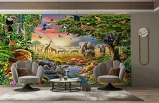 3D Rain Forest Animal Wallpaper Wall Mural Removable Self-adhesive Sticker222