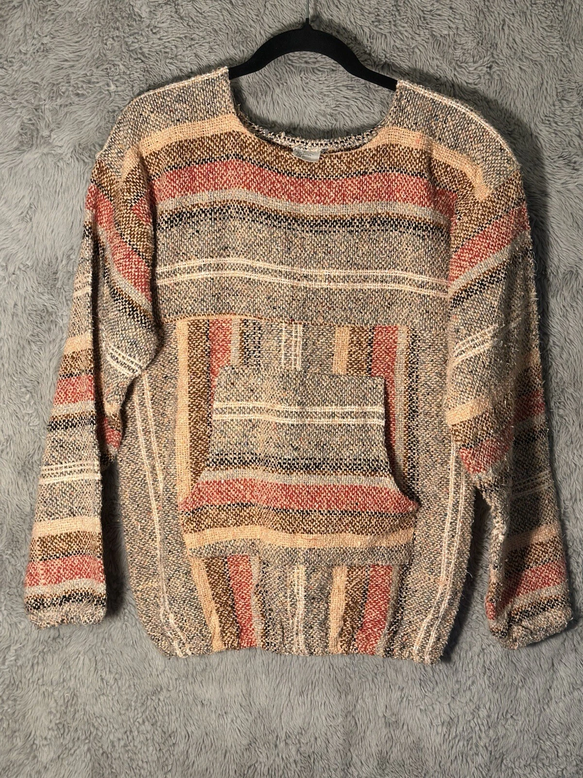 Women’s Baja Hoodie Drug Rug Boho Surf Poncho Size L Festival Pullover Jacket