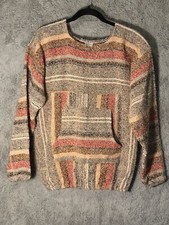 Women  s Baja Hoodie Drug Rug Boho Surf Poncho Size L Festival Pullover Jacket