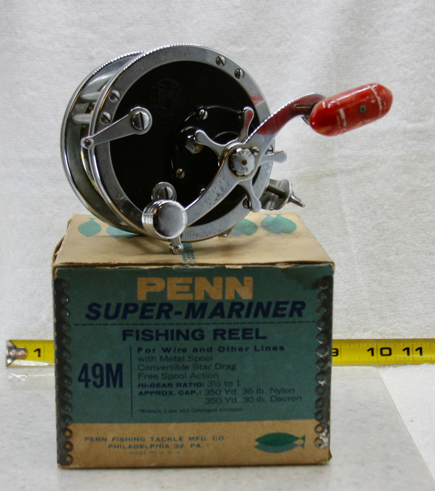 Vintage Penn No. 49M Super Mariner Big Game Fishing Reel; Box, Tool -UNUSED