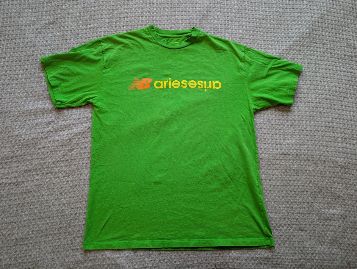 New Balance Aries Logo Shirt Mens Large Green Graphic Tee Made In 
