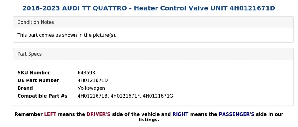 2016-2023 AUDI TT QUATTRO - Válvula de controle do aquecedor UNIDADE 4H0121671D - Imagem 4 de 4