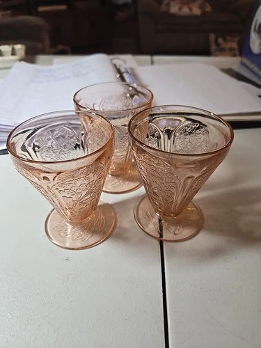 Vintage Jeanette Depression Glass Cherry Blossom Pink 4.25" Tumbler Set Of 3