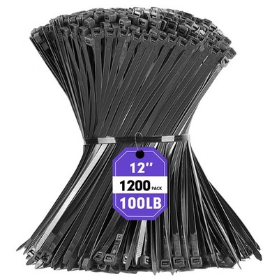Zip Ties 12 Inch 1200pcs Black Heavy Duty 100lb Tensile Strength RAZCC Cable