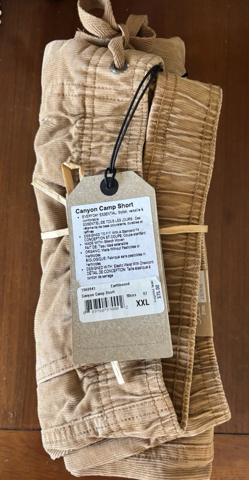 NWT prAna Men’s Canyon Camp Shorts Earthbound Organic Corduroy Sz XXL FAIR TRADE