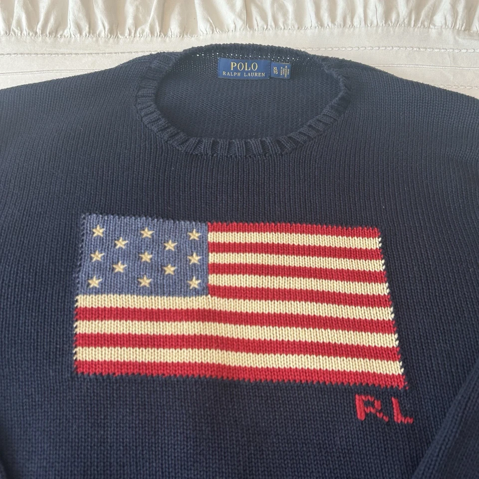 Suéter Polo Ralph Lauren EUA Bandeira Americana Masculino XL Pulôver Suéter Clássico - Imagem 2 de 4
