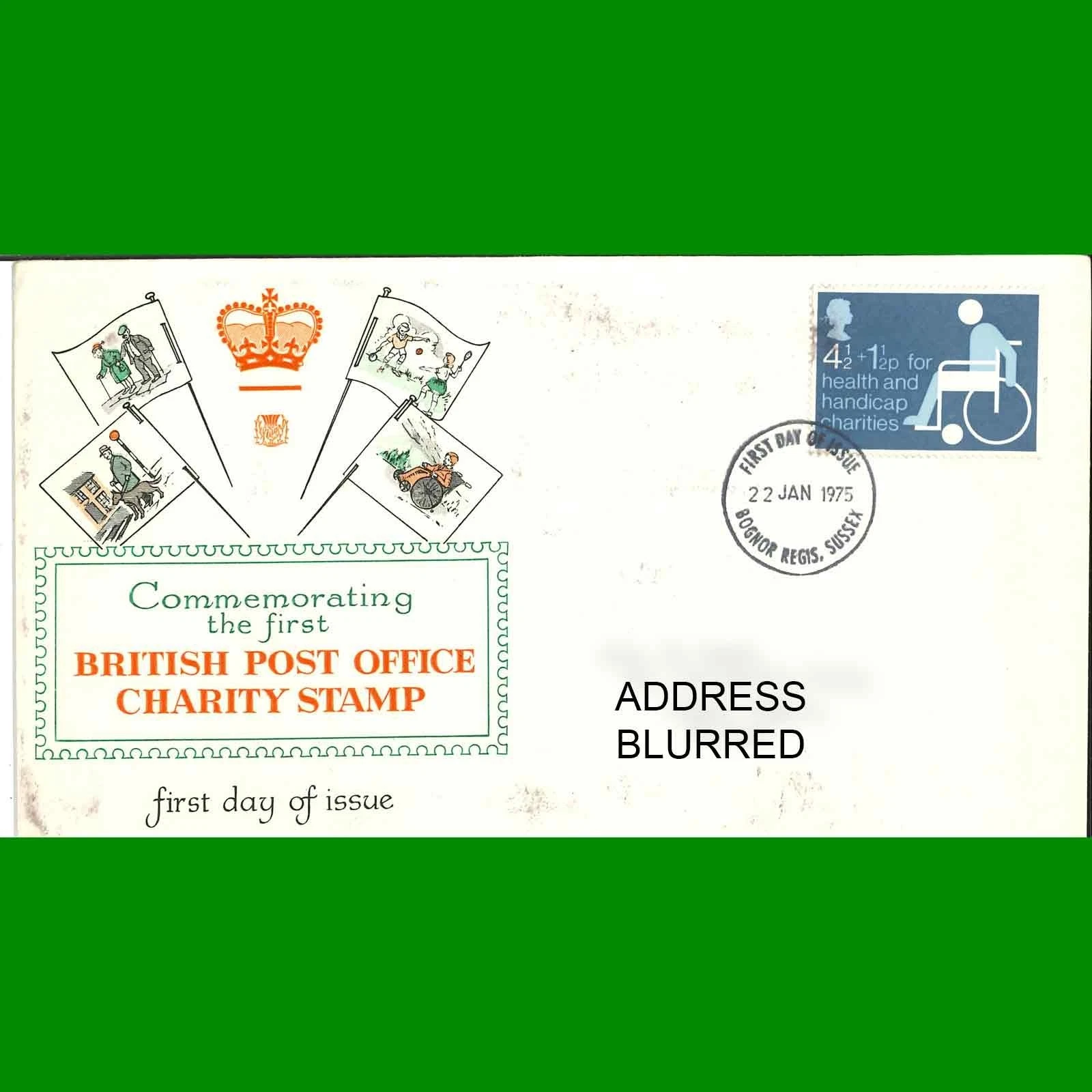 FDC Charity Commemorative Post Office First Day Cover Stamp, 22.1.1975 - Picture 1 of 3