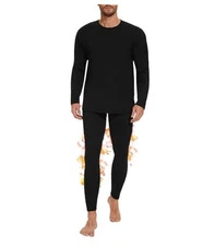 Thermal Underwear for Men Long Johns Set - Fleece Lined Base Layer Large Black