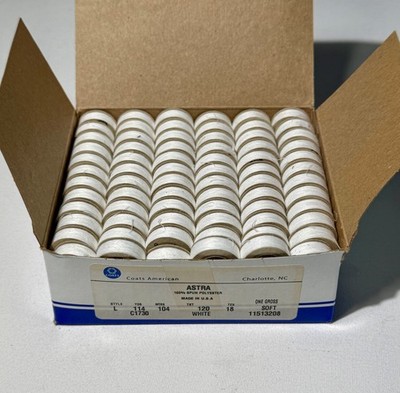Coats Prewound Bobbins Size L 144pcs White Tex18 Astra Spun Polyester B61