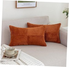 Fall Pillow Covers 12x20 Set of 2 Corduroy 20" x 12" Pack of 2 Dark Rust