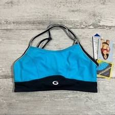 Blue Bikini Top Gwinner Sz 10 Aqua and Grey NWT Swimsuit NEW Sporty 
