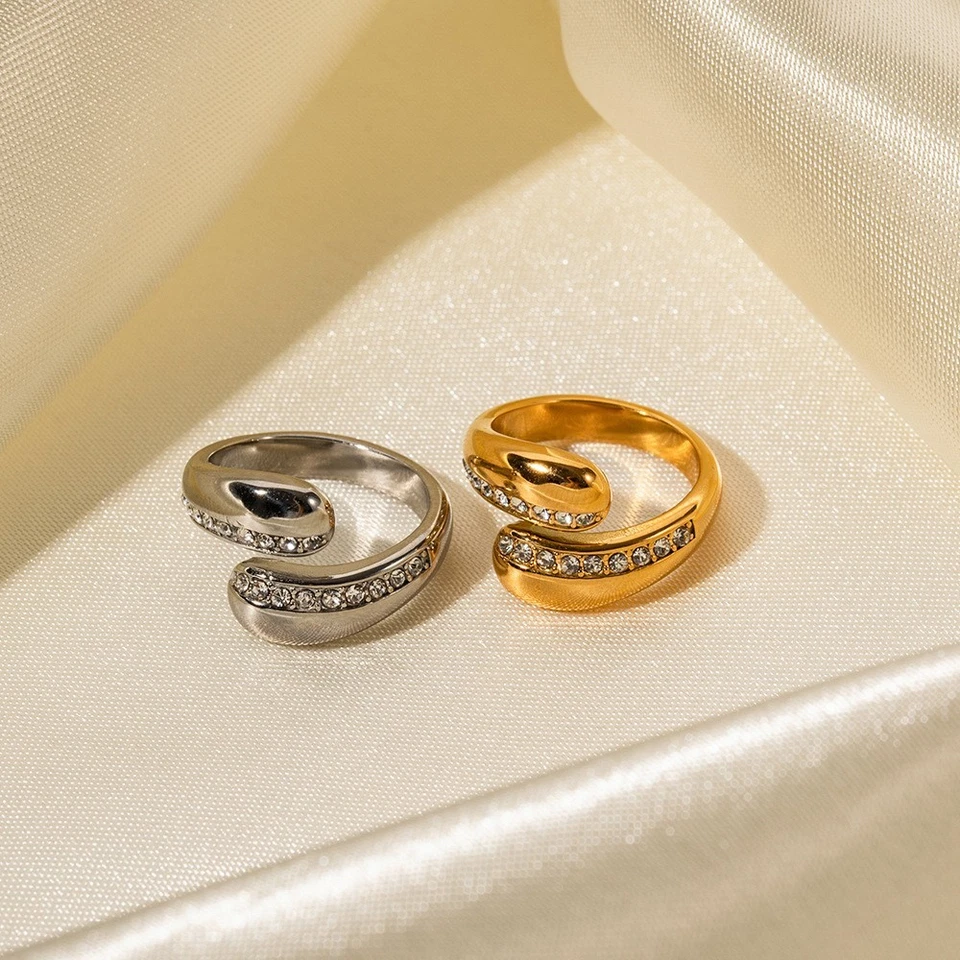 Anello Donna Acciaio Inox Regolabile con Zirconi – Elegante Oro o Argento - Immagine 2 di 4