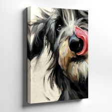 Wall Art Shaggy Dog Portrait Canvas Print Black White Pet Painting Home Decor