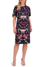 Adrianna Papell Floral Print Crepe Midi-Length Sheath Dress Size 6