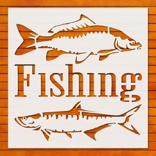 Fishing Scene Clear Plastic Stencil Template for DIY Crafts and Wall Art - St