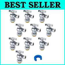 10-Pack 1/2" Pushfit Shut Off Valve, Brass Angle Stop Valve