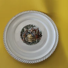 The Harker Pottery Co 22 KT Gold Trim Set of 6 Dessert Plates + 10" Cake Plate