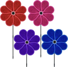 4PCS 11.4" W X 28" H Reflective Pinwheels Sparkly Lawn Wind Spinners Colorful Ra